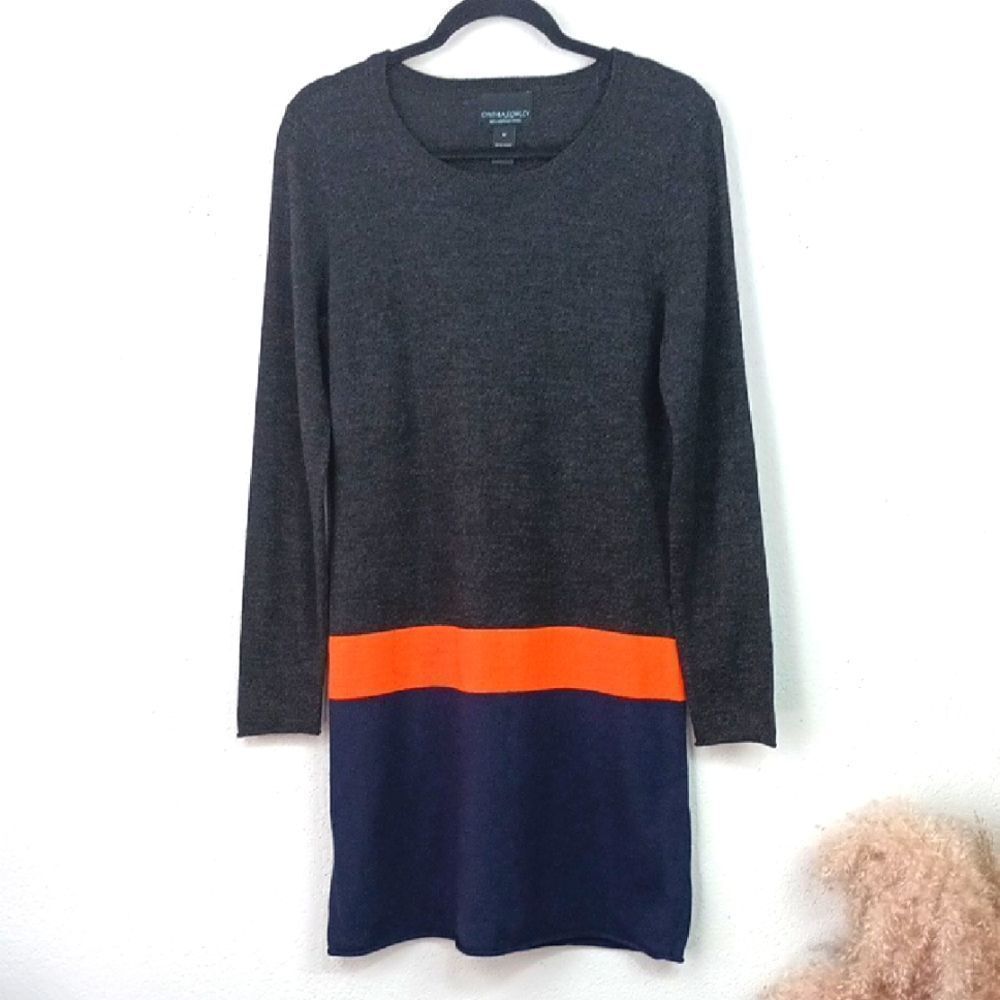 Cynthia Rowley Women's Merino Wool colorblock Long Sleeve knit dress M Preppy